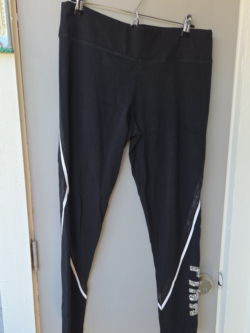PINK Victoria's Secret Black Yoga Top Leggings.               with White Logo